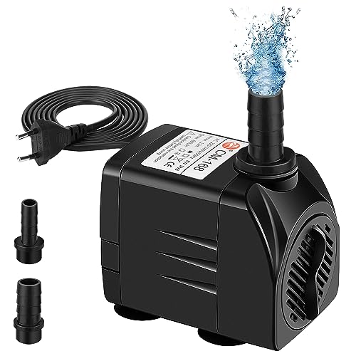 8W 600L/H Mini Wasserpumpe Aquariumpumpe, Aquarium Pumpe, Ultra Leise Tauchpumpe Klein Springbrunnenpumpe mit 1,4 m Netzkabel, 2 Düse für Aquarien Garten Teich Statue (Schwarz)