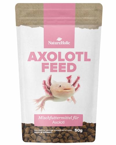 NatureHolic AxolotlFeed | Spezialfutter für Axolotl im Aquarium | Hauptfutter mit hochwertigen Inhaltsstoffen | Schutz vor Mikroverletzungen im Maul durch softe Konsistenz | 50 g