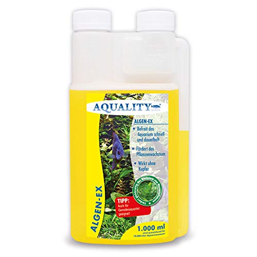 AQUALITY Aquarium Algen-EX (Erstklassiger Algenvernichter, Algenmittel, Algenentferner, Algenstopp - Befreit Fadenalgen, Bartalgen, Kieselalgen, Blau- + Schmieralgen), Inhalt:1 Liter