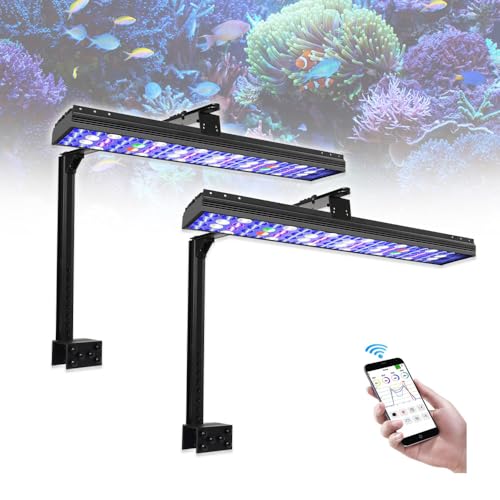 PopBloom Hertz54 WiFi Meerwasser LED Aquarium-Beleuchtung für Salzwasser Meerwasser Aquarium Beleuchtungen weiß blaues Spektrum für Koralle Riffbecken 120cm Aquarium (2 H54WiFi mit Arm-Kit)