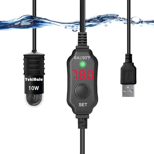 YukiHalu USB-betriebene Aquarium Heizung, 10W/5V/2A Adapter, 10W mit Eingebautem Thermometer, Externer Temperaturregler, Verwendet für 1-5 Liter Tank