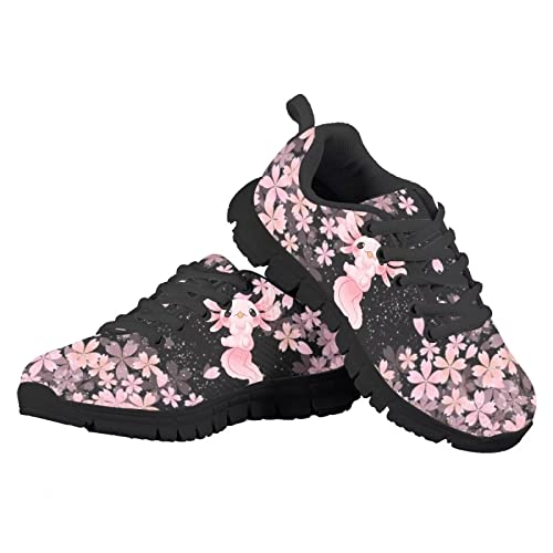 Howilath Jugendathletik Schuhe Cartoon Axolotl Kirschblüte Blume Schwarze Trainer Schnüren Turnschuhe Bequeme Laufschuhe für Jungen Mädchen schwarz-31