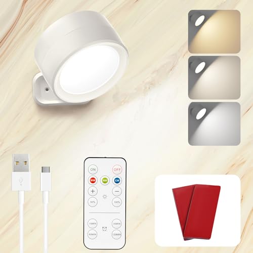 MAXDONE Wandleuchte Innen LED Lampe Akku - 360° Drehbare Lampe Kabellos Touch Control Akkulampe 9 Helligkeit 3 Farbmodi LED Nachttischlampe für Wohnzimmer, Schlafzimmer, Treppe, Flur (Weiß)