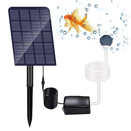 Solar Sauerstoffpumpe, GuKKK 2W Solar Teichbelüfter, Solar Luftpumpe Aquarium Oxygenator, Oxygenator Aquarium Luftpumpe Angelbelüfter mit Rohr Luftblasensteinen, für Gartenteiche