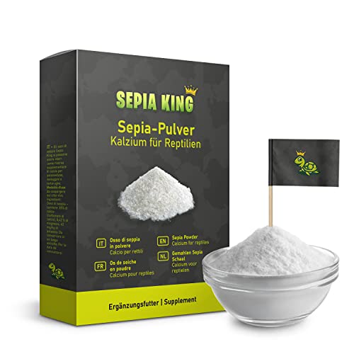 Sepia King - Sepia-Pulver - Kalzium für Schildkröten, Bartagame, Reptilien - gemahlene Sepiaschalen - Futter Bestäuben, Insekten - Futterkalk, Kalk Terrarium - 50g