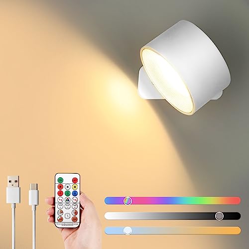 Lightsjoy LED Wandlampe Innen mit Akku kabellos Wandleuchte Dimmbar,Fernbedienung und Touch Control 360° drehbar Wandlicht RGB 3 Farbtemperaturen für Wohnzimmer,Schlafzimmer, Flur und Treppenhaus