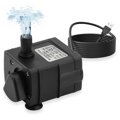 Aideepen USB Mini Wasserpumpe, DC 5V 1.2W Aquarium Pumpe Klein, 90~240L/H Solarenergie Ultra Leise Mini Tauchwasserpumpe für Haustierbrunnen, Aquarium, Garten, Hydroponik