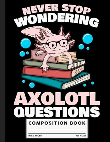 Never Stop Wondering Axolotl Questions, Axolotl Reading Books Axolotls Amphibian Composition Book