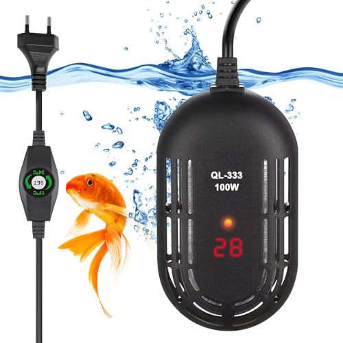 BORDEAG Aquarium Heizung, 100W Aquarium Heizstab, Heizstab Aquarium, Mini Aquarium Heizung, Aquarien Regelheizer mit LED-Anzeige für Süßwasserbecken bis zu 100 L, Fisch und Schildkröte