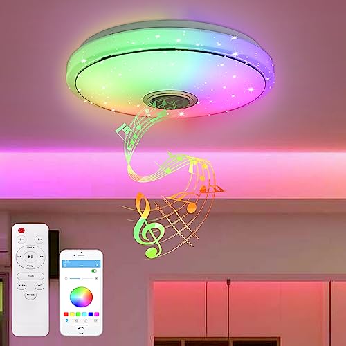 YRHome 48W LED Deckenleuchte Dimmbar mit Bluetooth Lautsprecher Deckenlampe Sternenhimmel RGB Farbwechsel mit Fernbedienung oder APP-Steuerung Musikwiedergabe für Schlafzimmer Kinderzimmer