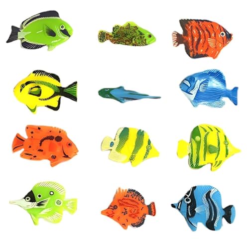 WeddHuis 12 Pcs Aquarium-Kunststofffische künstliche schwimmende Fischstatue realistische bewegliche Fischdekoration Tropische Fischdekoration Aquarium-Badeornamente