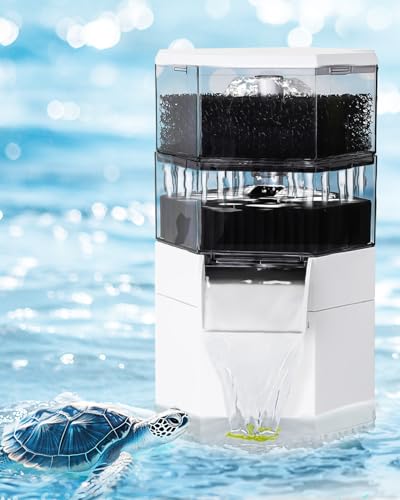 AQQA Schildkröten Filter, 1000L/h Niedriger Wasserstand Aquarium Filter mit Wasserwechsel & Filterung, Ultra Leiser 4-stufiger Wasserfall Bio-Filter für 200-380L Aquarium