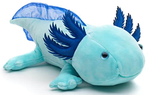 Uni-Toys Original Axolotl (hellblau) - Leuchtet im Dunkeln (fluoreszierender Plüsch) - 32 cm (Länge) - Plüsch-Wassertier - Plüschtier, Kuscheltier