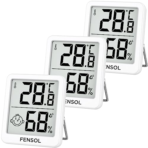 Thermometer Hygrometer innen digitales Mini LCD Thermometer innen 3 Stück und luftfeuchtigkeitsmesser raumthermometer Innen mit Smiley-Indikator für Babyzimmer Wohnzimmer Büro Gewächshaus