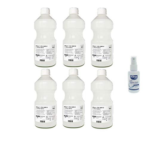 Aeropart steriles Wasser, Sterilwasser für die Inhalation & O2-Atemgasbefeuchtung Sauerstoff (6 x 1000ml) STW 1000FLD + ElinaMed 2in1 50ml Gratis