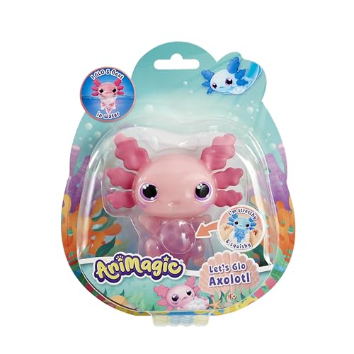 Animagic Let’s Glo Axolotl – Rosa, Elektronisches & Leuchtendes Haustier Kinder ab 4 Jahren, Sensorisches Spiel & Taktile Erfahrung, Dehnbarer Körper, Kuscheltier DASS Schwimmt & Leuchtet im Wasser