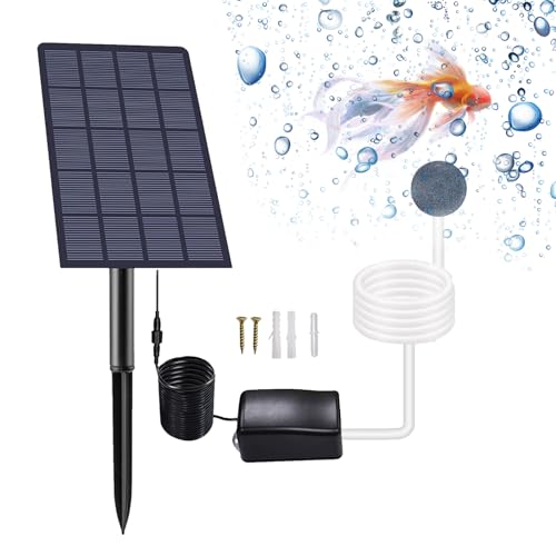 Irishom Solar Teichbelüfter Solarbetriebenes Luftpumpe Set, 2.5 W Solarpanel 48 l/h Luft, Gartenteich Belüftung Sauerstoffpumpe ​​für den Fischteich im Gartenfischbecken,Aquarium Luftpumpe