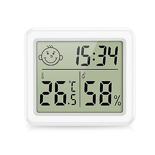 Brifit Digital Thermometer Hygrometer, Tragbares Hygrometer Innen mit hohen Genauigkeit, Temperatur und Luftfeuchtigkeitsmesser mit Uhr, Raumklima-Indikator, Raumthermometer für Gewächshaus,Büro,Heim