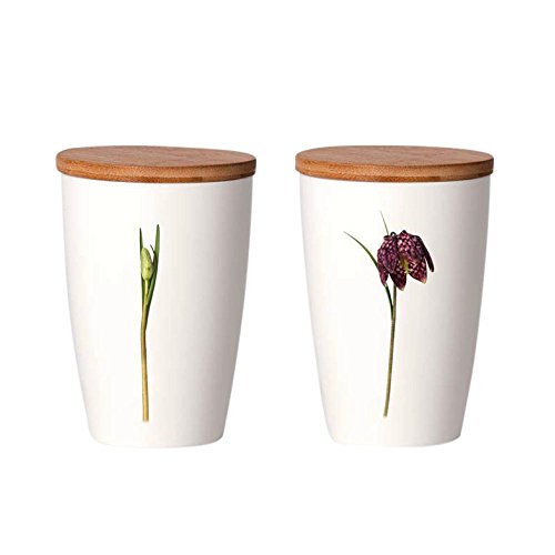 Simply Flowers - Tasse, Kaffeetasse, Teetasse, Vorratsdose - mit Bambusdeckel - Motiv: Schachbrettblume - 360 ml