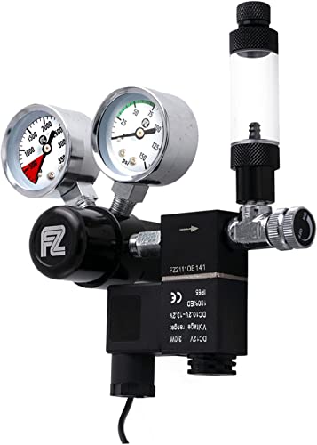 FZONE CO2 Druckminderer Aquarium Co2 Regler DC-Magnet mit großem Dual-Gauge-Display sowie Blasenzähler und Rückschlagventilanlage Grow DIY CO2-System w21.8 - seitlich offener Zylinder