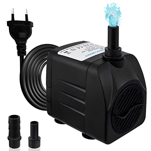 Awroutdoor Wasserpumpe Tauchpumpe, Ultraleise Teichpumpen,800L/H Aquariumpump für Teich Brunnen Aquarium Garten,Submersible Pumpe 2 Düse 8mm-13 mm, mit 4 starken Saugnäpfen(16W)