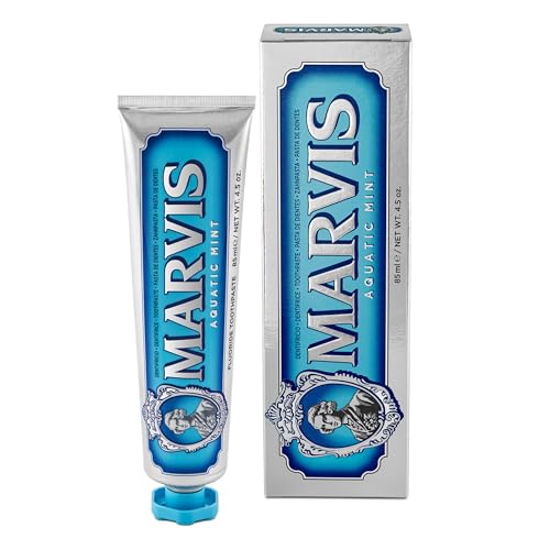 Marvis Zahnpasta Aquatic Mint, 85 ml, einzigartig aromatische Zahncreme fördert gesundes Zahnfleisch und lang anhaltende Frische, Zahnpasta mit Geschmack nach Wasserminze
