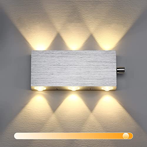 Lightess Dimmbare Wandlampe mit Schalter LED Wandleuchte Innen Modern Up and Down aus Aluminium modern Flurlampe Wandbeleuchtung für Wohnzimmer Schlafzimmer Lampe, Warmweiß