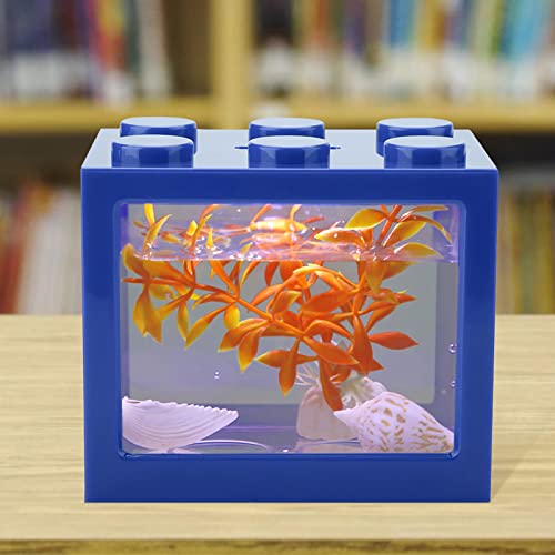 Tixiyu Dekorative Mini-Aquarium-USB-LED-Lichtlampe, Aquarium, Box, Büro, Teetisch-Dekoration (Blau)