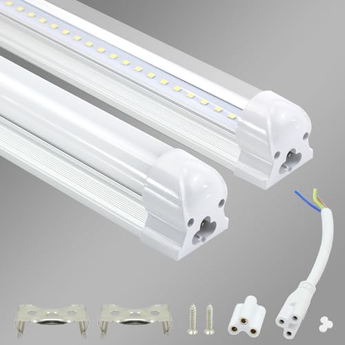 Cresmar 2er LED Röhre 60cm Leuchtstoffröhre komplett Set mit Fassung,10W 850LM 4000K Neutralweiß, LED Deckenleuchte erweiterbar, Led Lichtleiste Unterbauleuchte, Röhrenlampe, Transparente Abdeckung