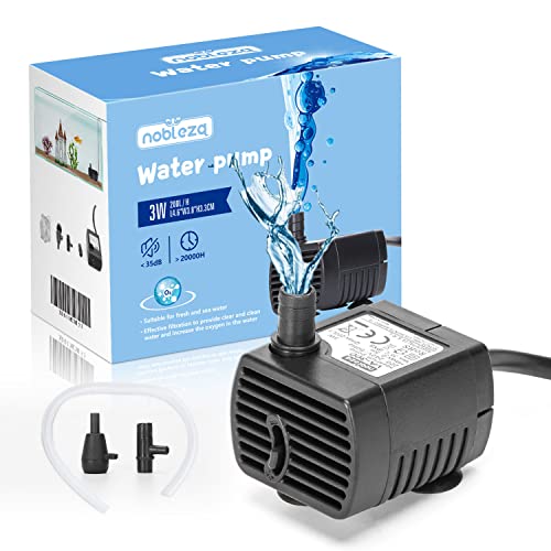 Nobleza - Aquarium Pumpe Klein(200L/H, 3W), Wasserpumpe Tauchpumpe Ultra leise Geräusche, Aquariumpumpe mit 0.6 m Netzkabel, 2 Düsen für Aquarien, Teich, Brunnen, Statuen, Hydrokultur