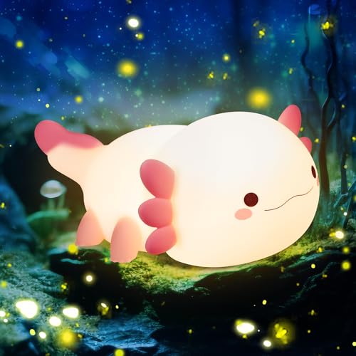 Axolotl Nachtlicht, Axolotl Lampe, Axolotl Geschenke für Mädchen, , Stillen niedliche Lampe für Kinderzimmer, ABS+SIL, Touch Control, Tragbar und Wiederaufladbar, dimmbar, Geschenke für Jungen Mädchen