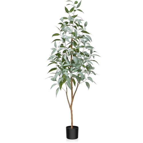 Kazeila Künstliche Pflanzen wie Echt 150cm Kunstpflanze Groß Artificial Plants Künstlicher Eukalyptus Kunstbaum mit Natürlichen Stämmen ideal für Wohnzimmer Schlafzimmer Büro Zimmer Deko(1Pack)