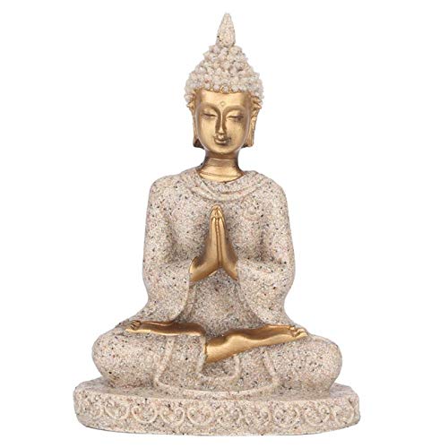 Buddha Statue, Carving Statue Buddha Craft Meditieren Sitzende Buddha Statue aus Sandstein und Harz Carving Figur Craft für Heimdekoration Ornament(A Gold)