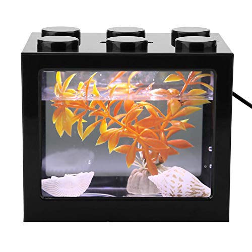 Fischbecken Aquarium Fish Tank Mini Aquarium USB LED Light Fish Tank Aquarium Decor for Box Office Tea Table(Schwarz)