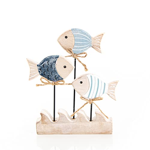 Logbuch-Verlag Maritime Dekoration Fische Figur aus Holz – Fischschwarm zum Hinstellen Holzdeko blau Natur 16,5 cm