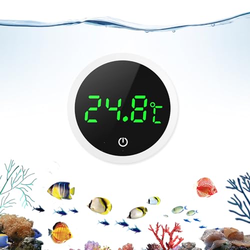 OQIMAX Aquarium Thermometer Digital, Mini Aquarienthermometer für alle Aquariengrößen, LED Digitalanzeige und Hochpräzisions, Touch Wake-up, Kabellos Wasser Thermomete für Süßwasser-Meeresaquarien