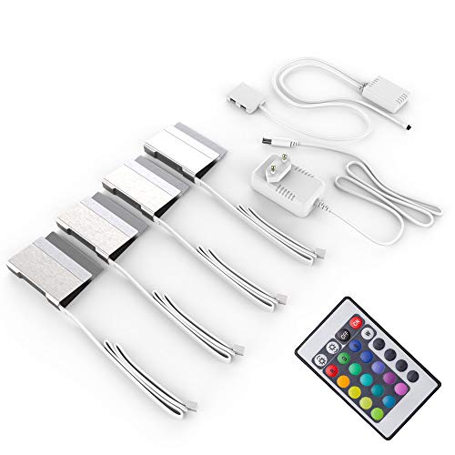 B.K.Licht - LED Glasboden Strip mit Fernbedienung, buntes RGB Licht, dimmbar, LED Streifen, Leiste, Zimmer deko, LED Band, Lichtleiste, Schrankbeleuchtung, Beleuchtung, 4x2,5x10 cm, Chrom