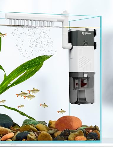 boxtech Aquariumfilter Interner 6W,4 in 1 Aquariumfilter Leistungspumpe Ultra Leise Einstellbarer Schwammfilter,Durchflussmenge 450L/H, geeignet für 70-150Liter