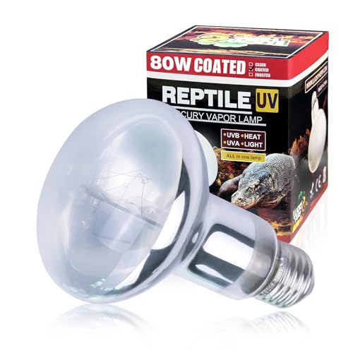 LUCKY HERP UVA UVB Wärmelampe Terrarium, E27 Reptilien UVB Lampe Terrarium 80W, D3 UV Basking Spot Lampe für Schildkröte, Bartagame, Eidechse, Gecko