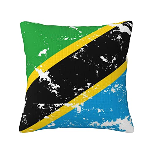 Kissenhülle Grunge-Stil Flagge Von Tansania Kissenbezug Quadrat Kissen-Hülle Square Zierkissenbezüge Für Auto, Sofa, Bed, 45X45Cm