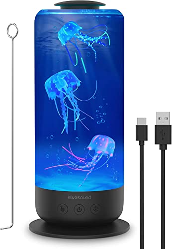 Eyesound Quallenlampe, 2,5 l, USB-Plug-in-Quallenlampe, LED-Farbwechsel-Quallenaquarium mit Geschwindigkeitsregelung und 2 Lichtmodi, Stimmungslampe für das Home-Office-Zimmer, Geschenke für Kinder