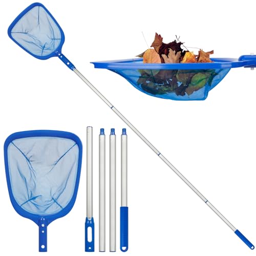 Pool Kescher-77-200cm Teleskopische Pole Schwimmbad Blätter Reinigung Feine Mesh Netz Poolreinigung - Aluminium Pool Reiniger Laubkescher Skimmer für Aquarium/Brunnen/Whirlpool/Spa Fisch Tank/Teiche