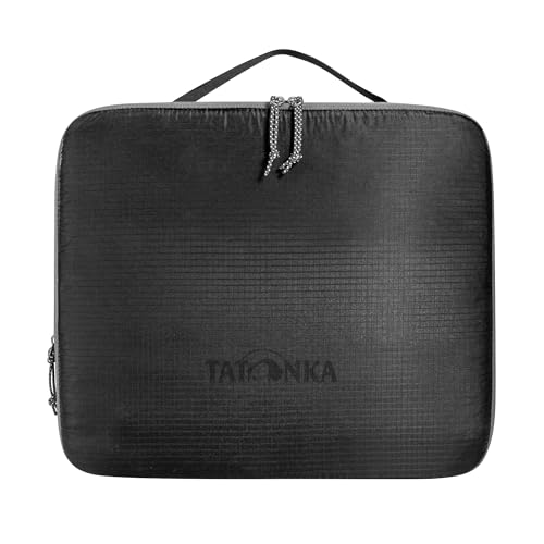 Tatonka Packwürfel SQZY Compression Pouch L (7L / 10L) - Ultraleichte und platzsparende Packtasche mit Reißverschluss - durchsichtig, komprimierbar und PFC-frei - 29 x 25 x 10 cm (schwarz)