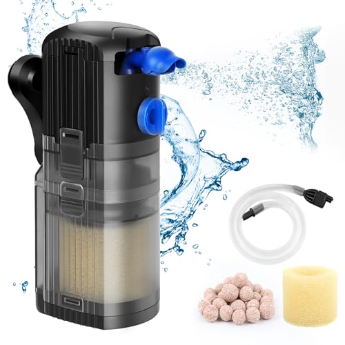 OMECO Aquarium Filter Innenfilter klein 500L/H Aquarium Filterpumpe Leise 8W Einstellbarer Aquarienfilter mit Sauerstoffversorgung und Filtration Zubehör Aquarium Filter 30l 60l 120l Süß-und Meer