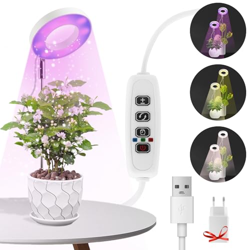 Pflanzenlampe Led Vollspektrum,Pflanzenlampe für Zimmerpflanzen,öhenverstellbares LED- Pflanzenwachstumslampe mit Zeitschaltuhr 3/9/12Std,mit USB Adapter,3 Lichter Modi und 9 Helligkeit Pflanzenlicht