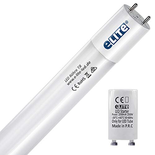 e-lite LED Röhre T8, 72cm, sehr hell, 1300lm, 10W, 830, 3000 Kelvin, Warmweiß, Glas, 330 Grad, homogenes Licht, langlebig 50.000h, 5 Jahre Garantie, 27mm Durchmesser, inkl. Starter, 1 Stück