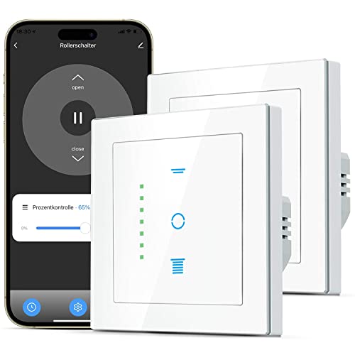 SMARTERCURRY WLAN Rollladenschalter [6.1Gen], Smart LED Jalousien Schalter mit Timer, Kindersicherung, Rollladensteuerung kompatibel mit Echo Alexa/Google, 2 Stück | Weiß