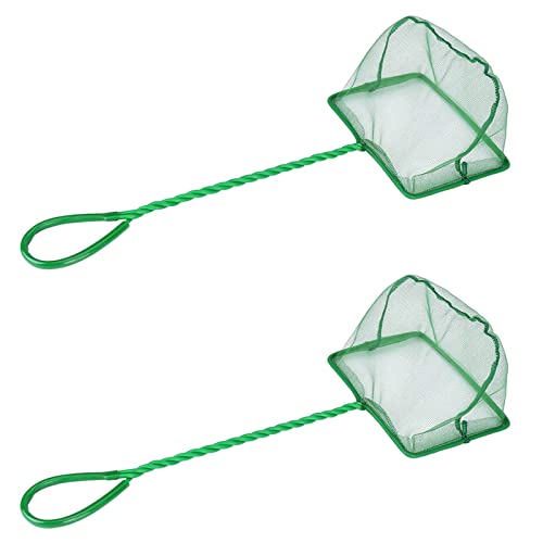 2 Pcs Aquarium Netz Kescher Aquarium Fischnetz Feinmaschige Fischfangnetze Reißfestem Nylon Fischnetz für kleine Fische, mit Kunststoffgriff, Grün, 12x10.5cm