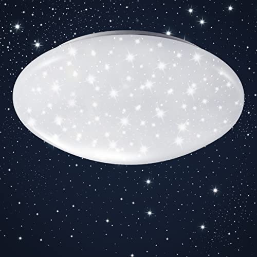 B.K.Licht - Deckenlampe mit Sternenhimmel, neutralweiße Lichtfarbe, 12 Watt, 1200 Lumen, LED Deckenleuchte, LED Lampe, Wohnzimmerlampe, Schlafzimmerlampe, Küchenlampe, 28x6,5 cm, Weiß
