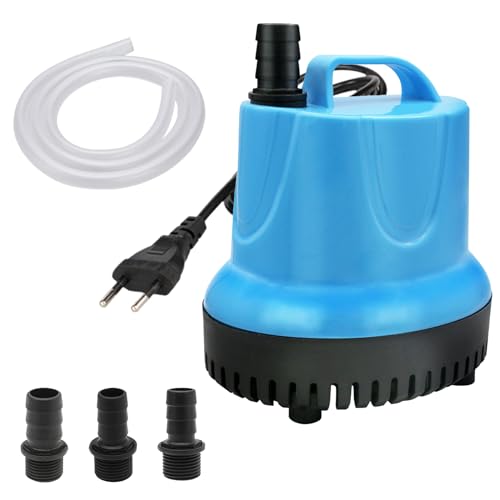 Mini Wasserpumpe 20W 1500L/H Tauchpumpe Klein mit 3 Düse & 1,5 m Schlauch, Ultra Leise Aquarium Pumpe Unterwasser, Springbrunnenpumpe, für Gärten, Aquarium, Teich, Brunnen (Blau)